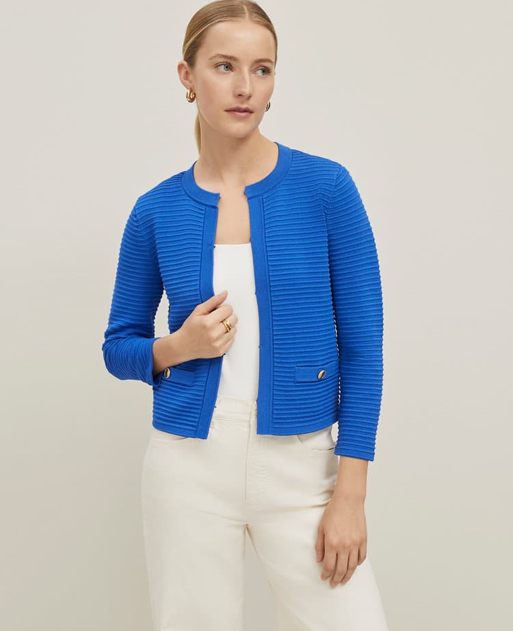 Ribbed 3/4 Sleeve Sweater Jacket