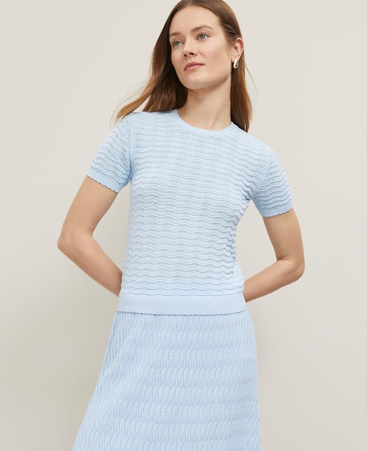 Wavy Stitch Scalloped Sweater Tee