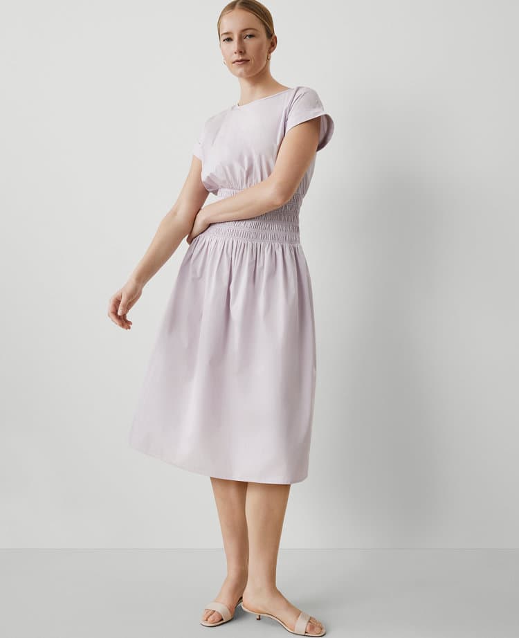 Petite Smocked-Waist Midi Flare Dress