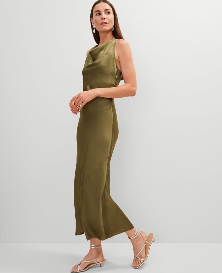 Petite Halter Bias Satin Maxi Dress