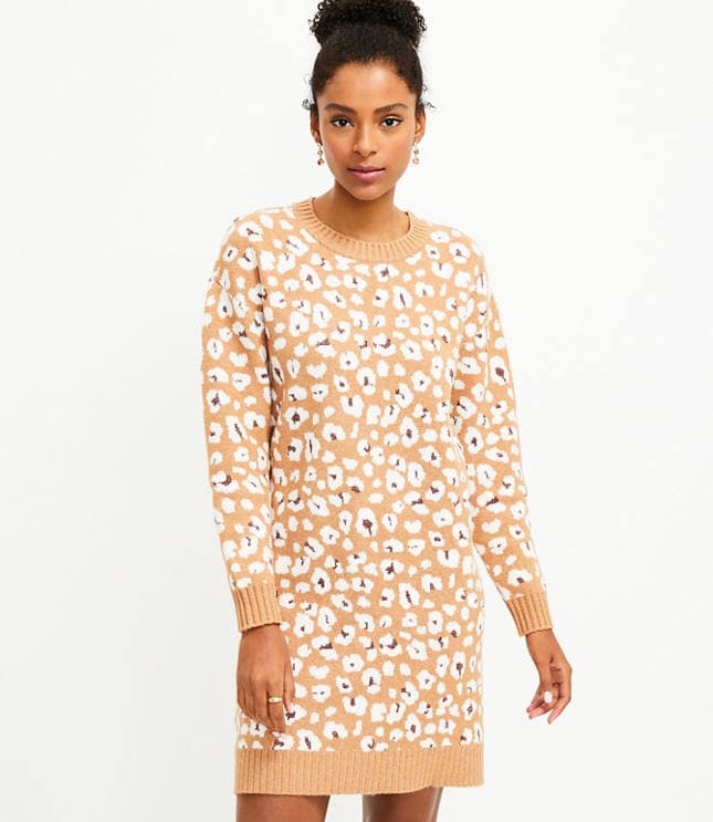 Petite Shimmer Animal Print Sweater Dress - image 1