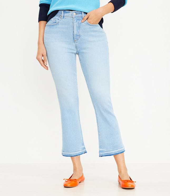 Curvy Let Down Hem High Rise Kick Crop Jeans in Vivid Light Indigo Wash - image 1