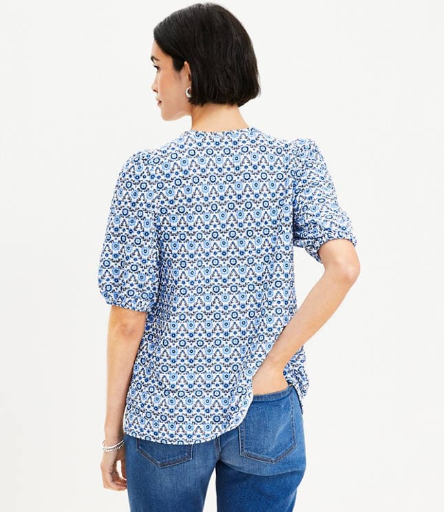 Floral Puff Sleeve Tie Neck Top - image 3