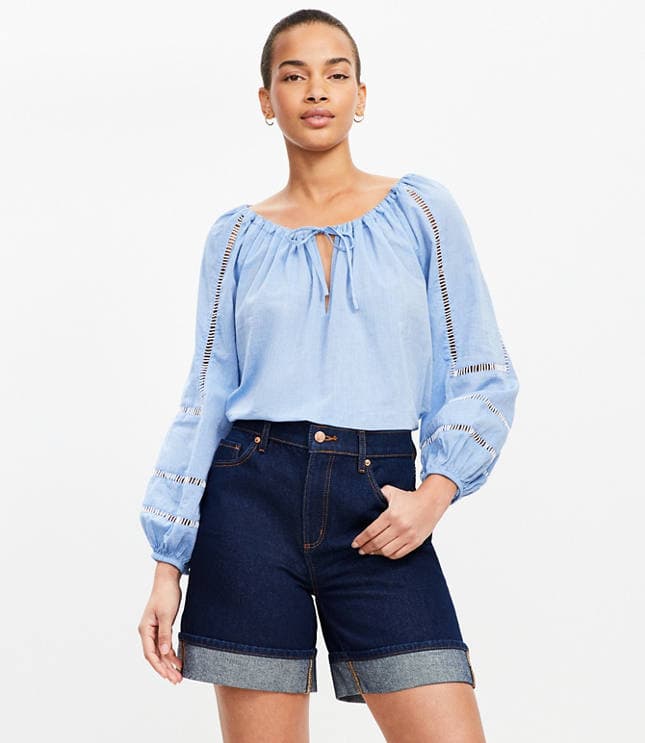 A-Line High Rise Denim Shorts in Rinse Wash - image 1