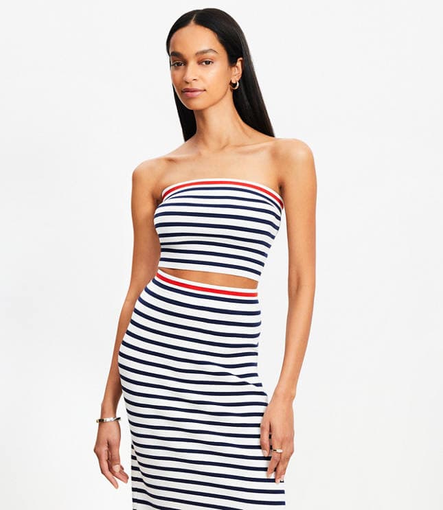 Stripe Ribbed Strapless Sweater - image 3