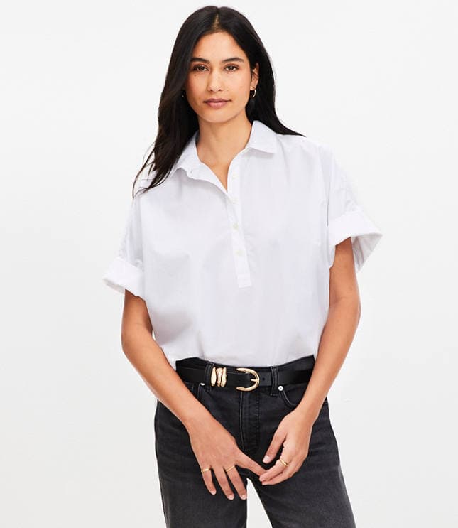 Petite Poplin Henley Dolman Everyday Tunic Shirt - image 2