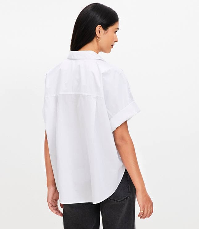 Petite Poplin Henley Dolman Everyday Tunic Shirt - image 3