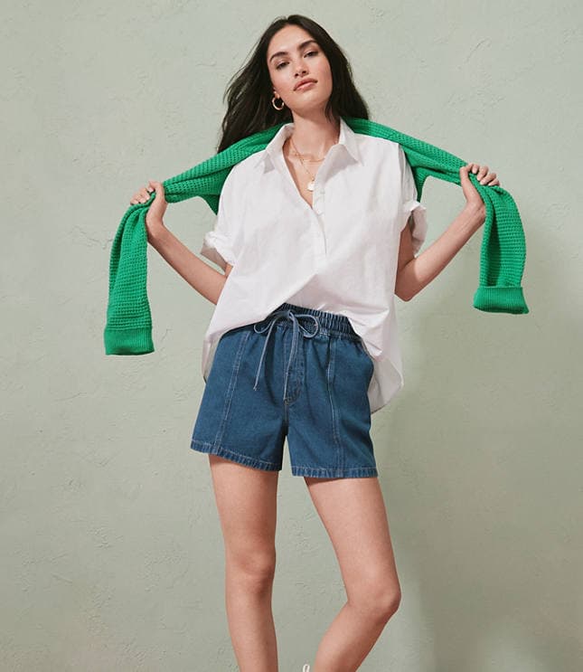 Petite Poplin Henley Dolman Everyday Tunic Shirt - image 4
