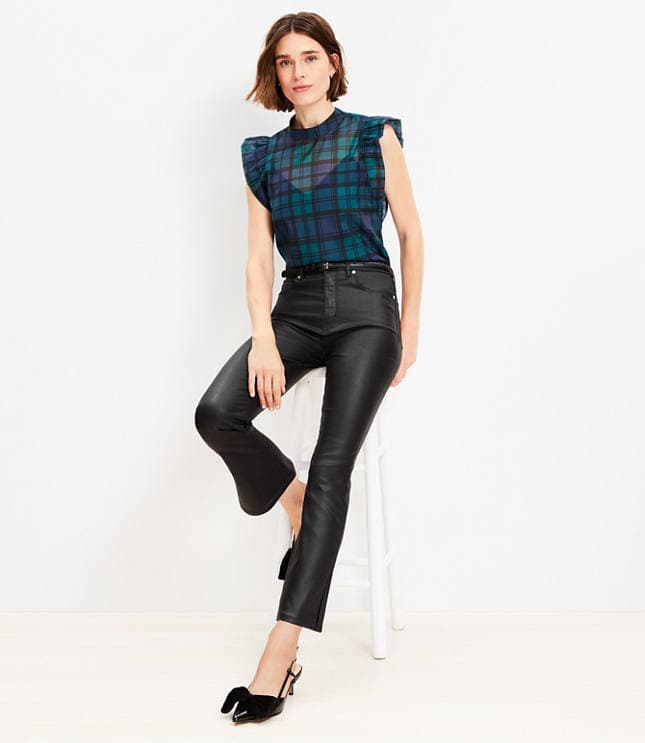 Coated Side Slit High Rise Kick Crop Jeans in Black - image 1