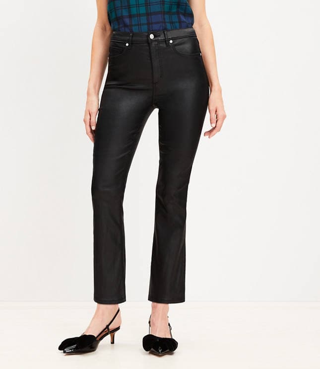 Coated Side Slit High Rise Kick Crop Jeans in Black - image 2
