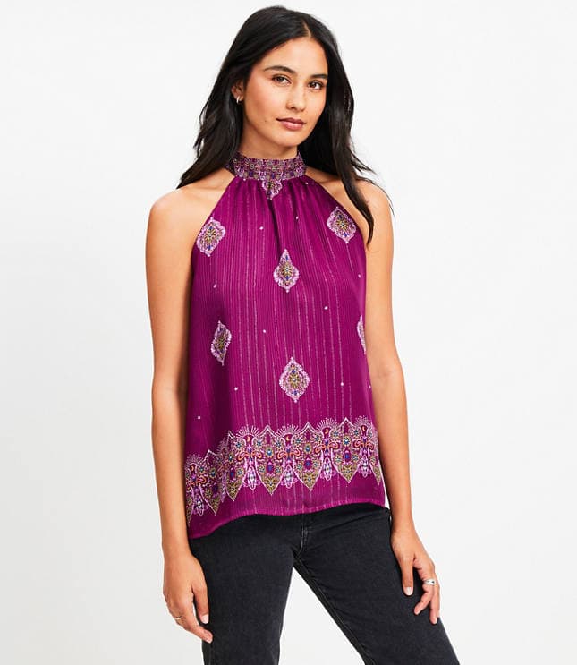 Shimmer Stripe Mosaic Bow Back Halter Top - image 1
