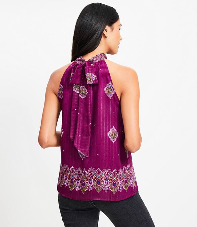 Shimmer Stripe Mosaic Bow Back Halter Top - image 3