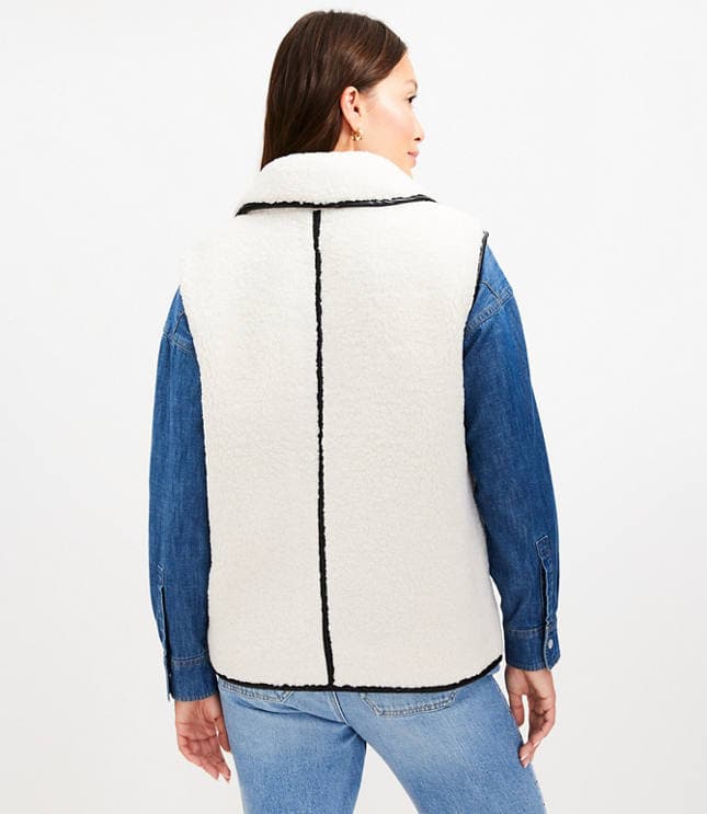 Petite Faux Leather Trim Sherpa Vest - image 3