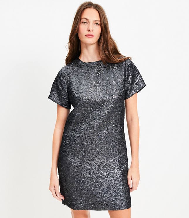 Petite Metallic Brocade Bow Back Mini Dress - image 1
