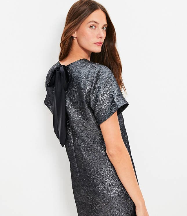 Petite Metallic Brocade Bow Back Mini Dress - image 2