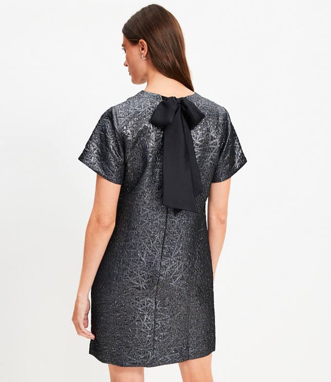 Petite Metallic Brocade Bow Back Mini Dress - image 3