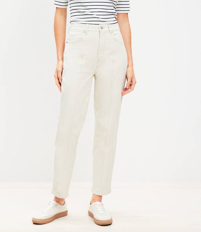 Pintucked High Rise Straight Jeans in Popcorn - image 1
