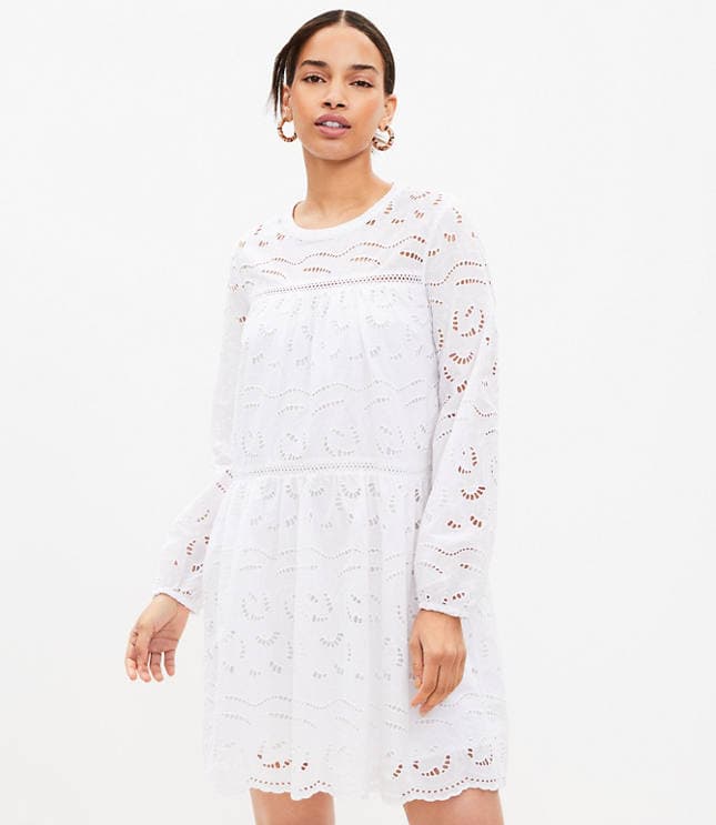 Eyelet Long Sleeve Swing Dress - image 1
