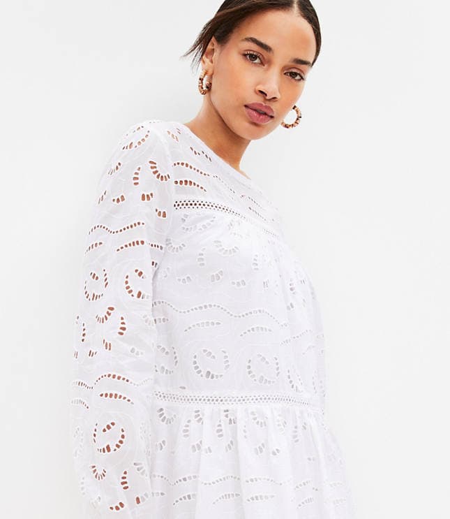 Eyelet Long Sleeve Swing Dress - image 2