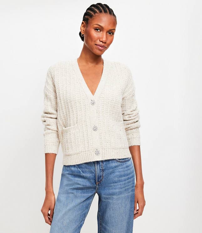 Sparkle Button Sequin V-Neck Pocket Cardigan - image 2