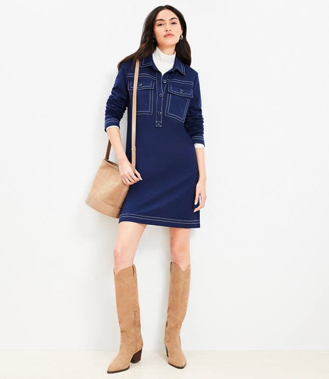 Topstitched Ponte Mini Pocket Shirtdress - image 1