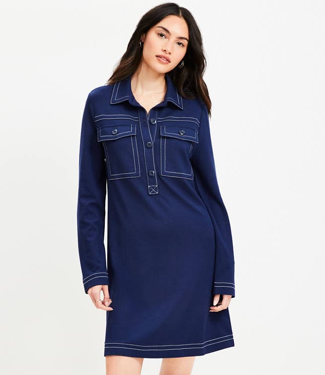 Topstitched Ponte Mini Pocket Shirtdress - image 2