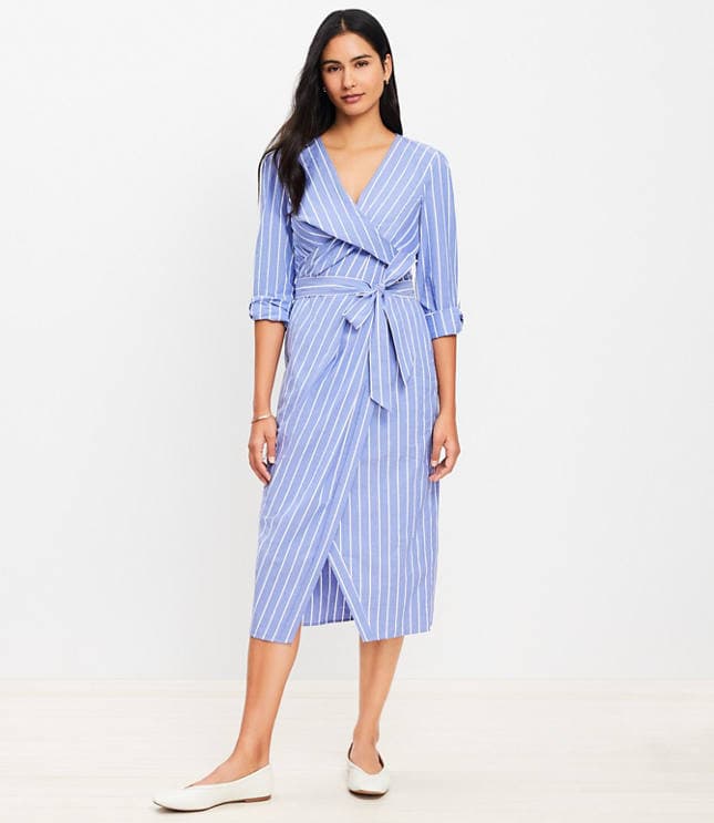 Stripe Twisted Midi Wrap Dress - image 1