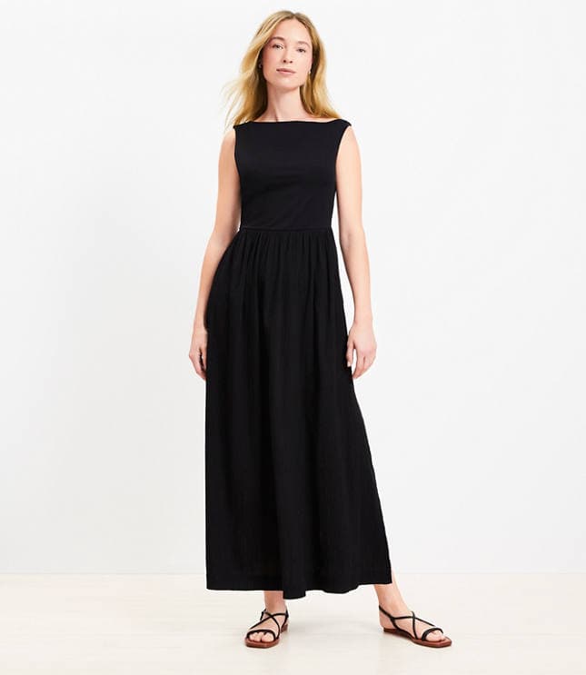 Petite LOFT Beach Twist Shoulder Mixed Media Pocket Dress - image 1