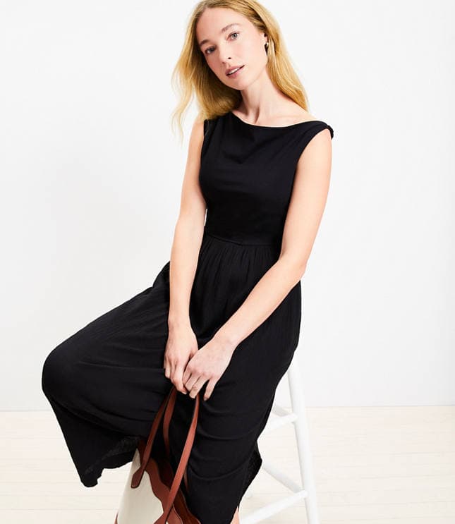Petite LOFT Beach Twist Shoulder Mixed Media Pocket Dress - image 2