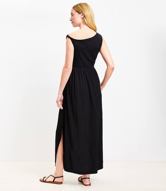 Petite LOFT Beach Twist Shoulder Mixed Media Pocket Dress - image 3