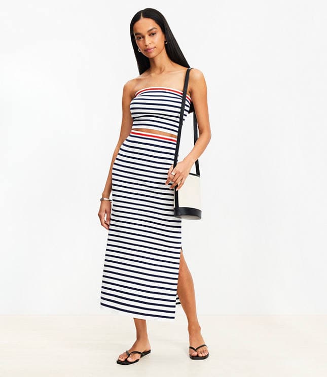 Stripe Ribbed Midi Sweater Skirt - image 1