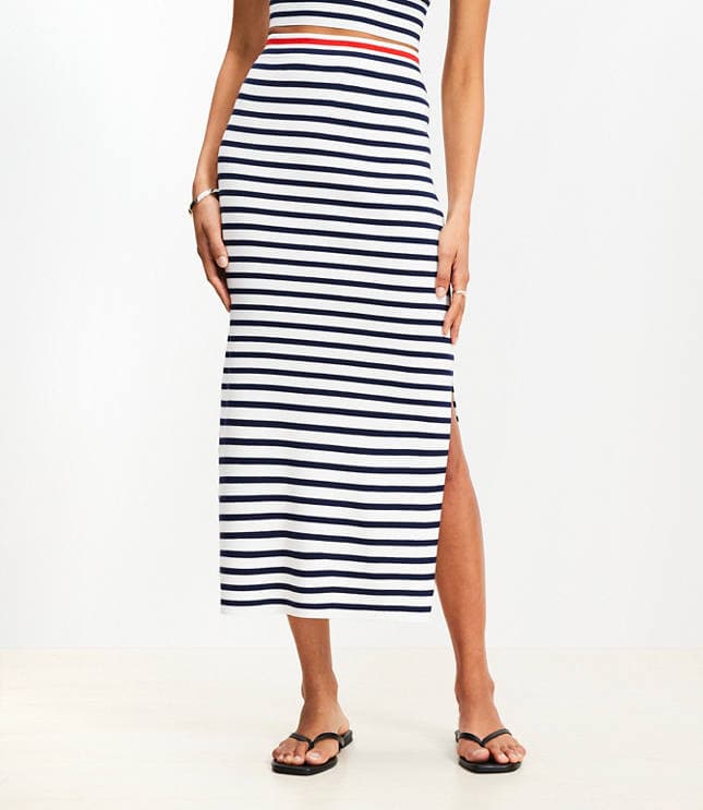 Stripe Ribbed Midi Sweater Skirt - image 2