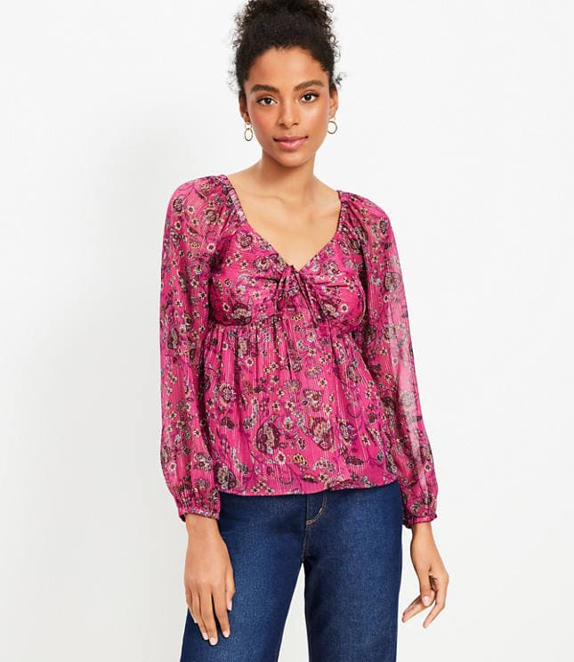 Shimmer Stripe Floral Halter Blouse - image 1