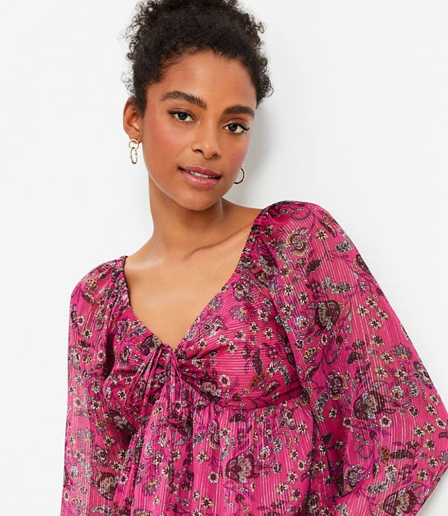 Shimmer Stripe Floral Halter Blouse - image 2