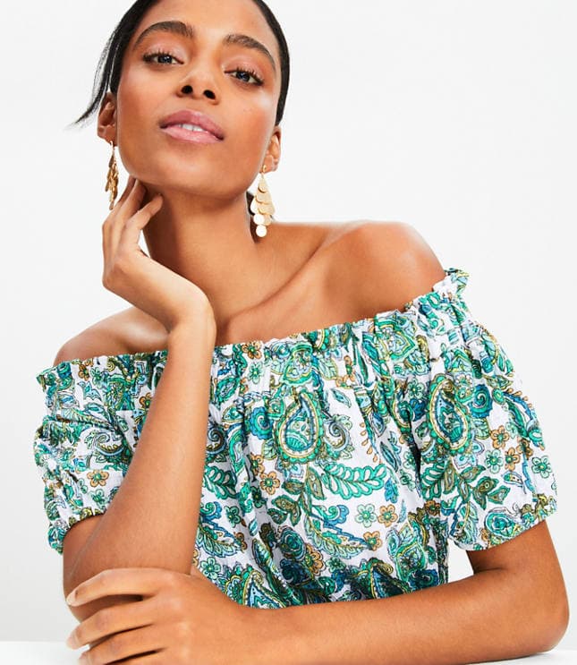 Paisley Crinkle Jacquard Off The Shoulder Top - image 2