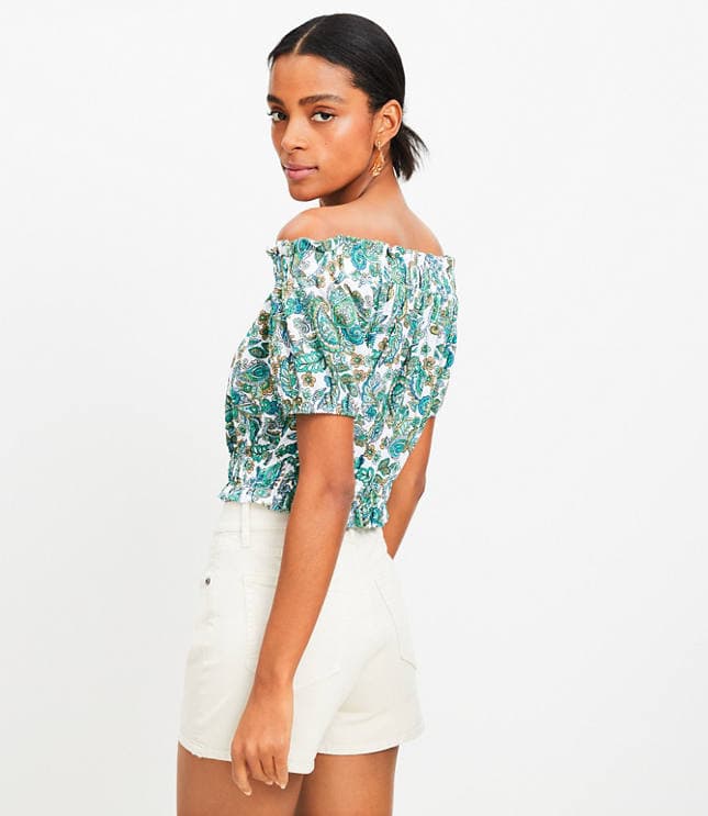 Paisley Crinkle Jacquard Off The Shoulder Top - image 3