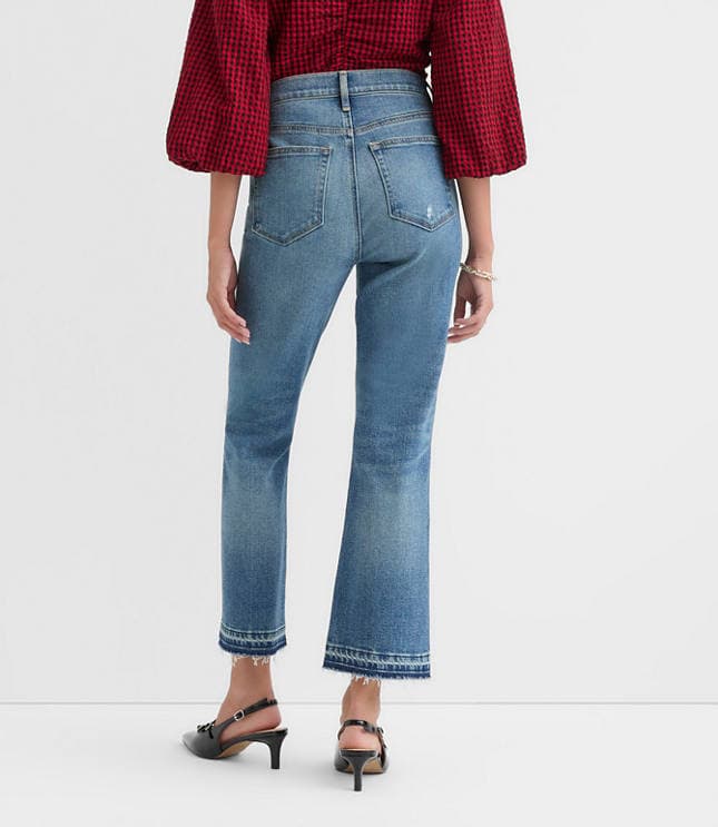 Petite Button Front High Rise Kick Crop Jeans in Mid Vintage Wash - image 3