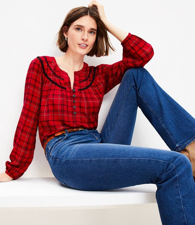 Plaid Stitched Yoke Blouse - image 1