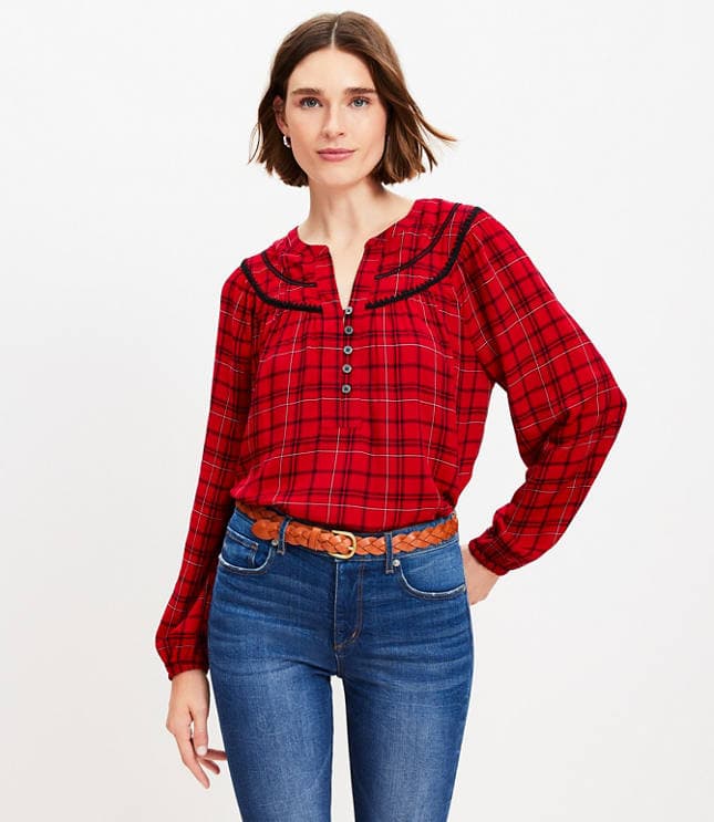 Plaid Stitched Yoke Blouse - image 2