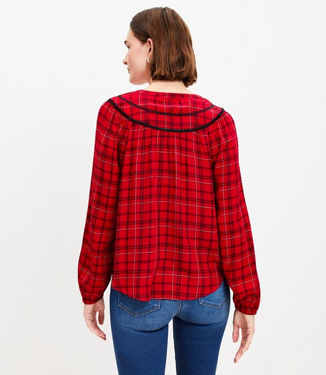 Plaid Stitched Yoke Blouse - image 3
