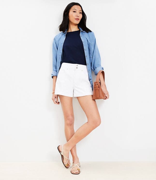 Seamed High Rise Denim Shorts in White - image 1