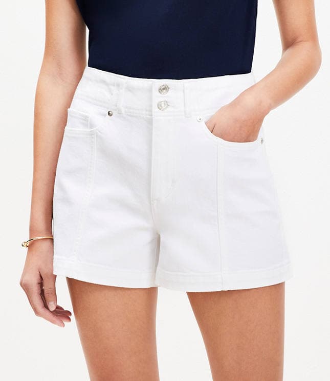 Seamed High Rise Denim Shorts in White - image 2