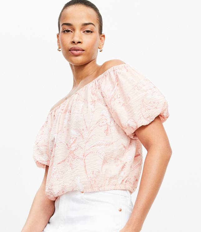 Bird Toile Off The Shoulder Bubble Top - image 1