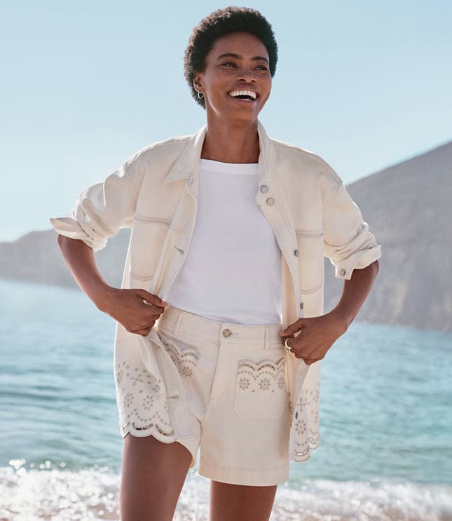 Eyelet Pocket Palmer Denim Shorts in Ivory - image 1