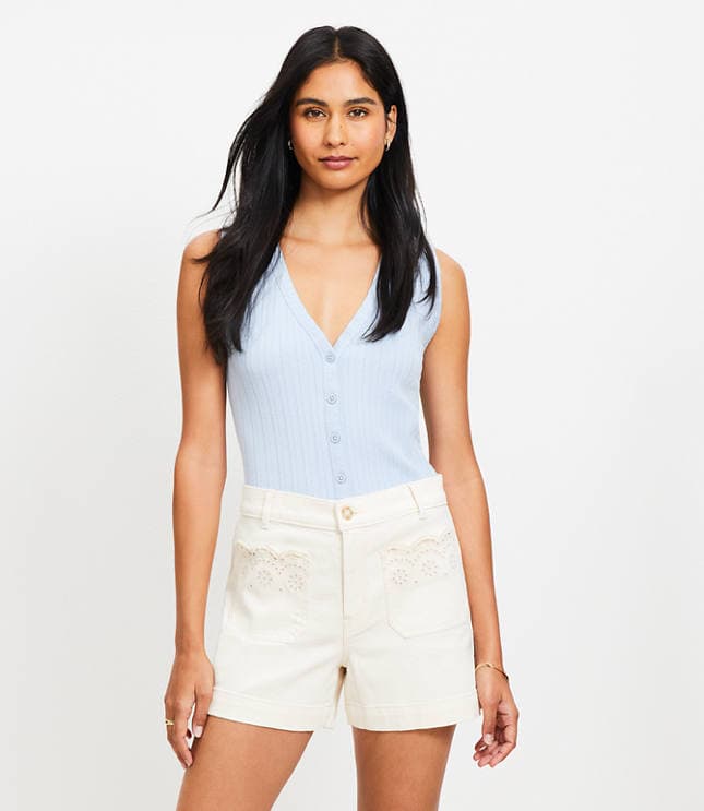 Eyelet Pocket Palmer Denim Shorts in Ivory - image 2