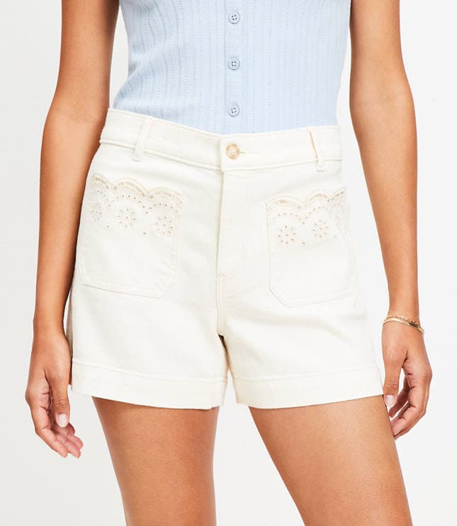 Eyelet Pocket Palmer Denim Shorts in Ivory - image 3
