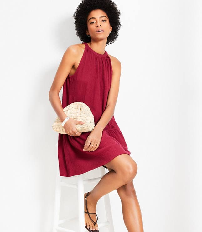 Crinkle Flounce Mini Halter Dress - image 1