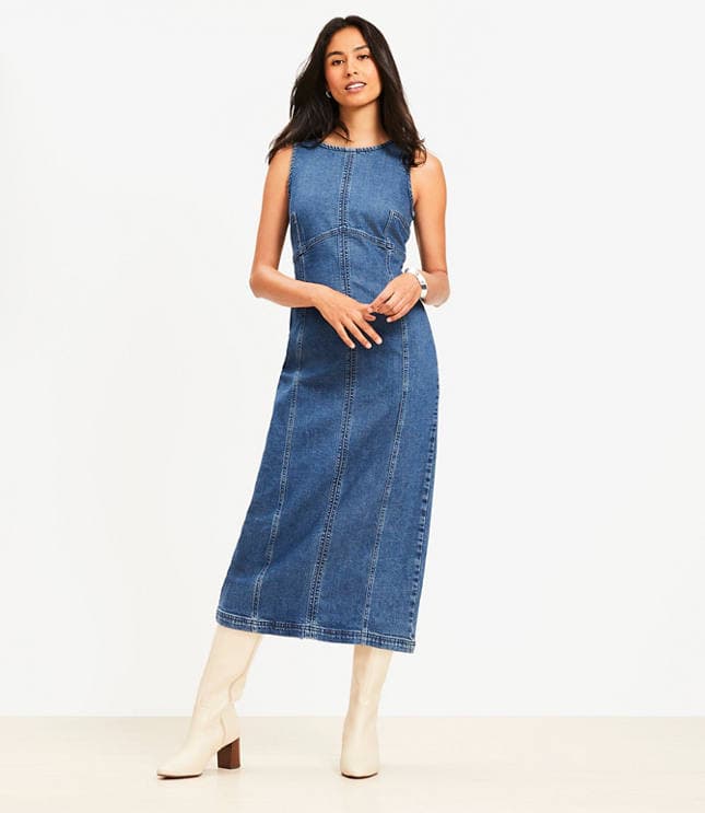 Petite Seamed Denim Midi Dress in Classic Mid Wash - image 1