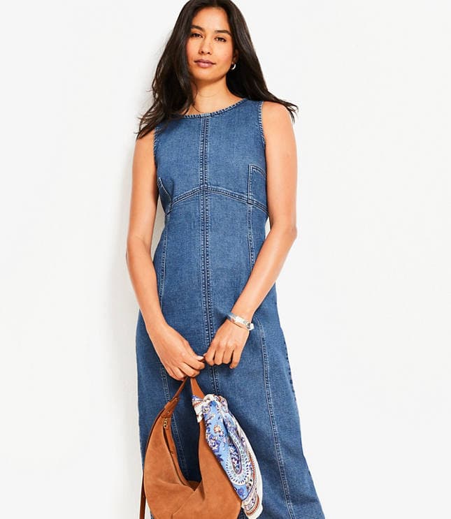 Petite Seamed Denim Midi Dress in Classic Mid Wash - image 2