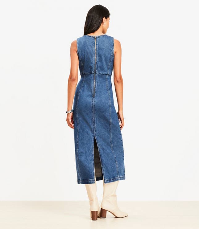 Petite Seamed Denim Midi Dress in Classic Mid Wash - image 3